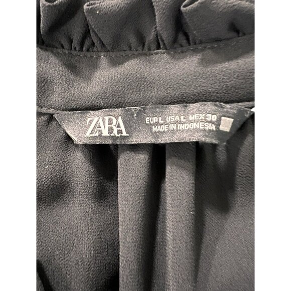 Zara Sheer Lace Black Ruffle Button Blouse Size Large Formal Designer Event City - Picture 3 of 12